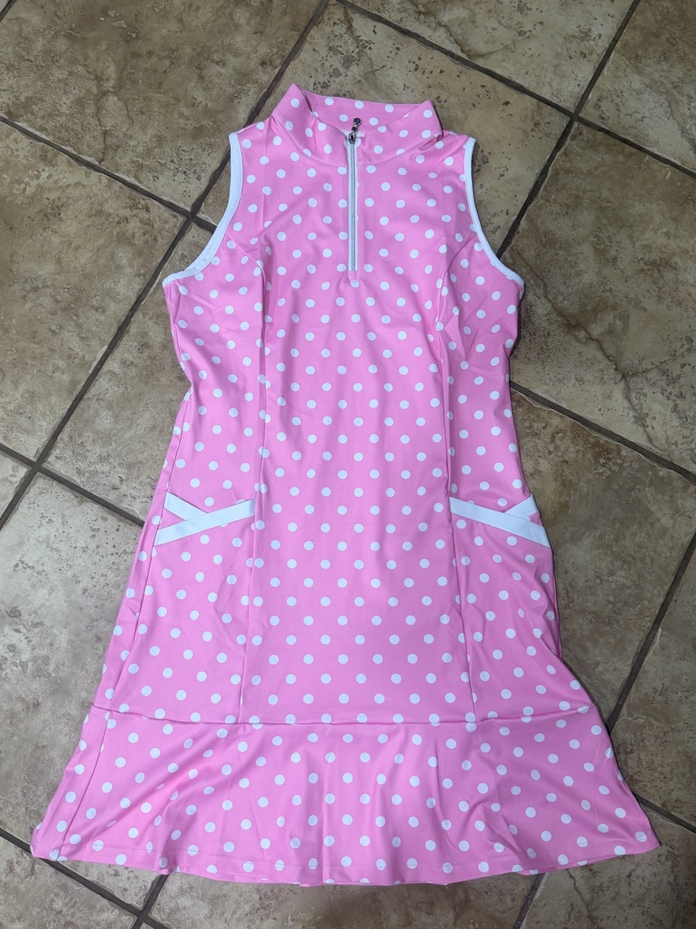 AceGolfs Women’s Golf Dress — Pink Polka Dot, Size S, NWT, UPF, Moisture Wicking